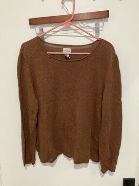 Chico's Women's Linen Blend Knit Sweater, Brown, Size 3
